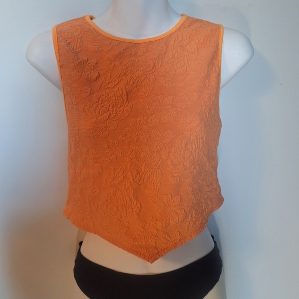 SHEIN Orange Floral Jacquard‎ Sleeveless Handkerchief Hem Crop Top Size Medium